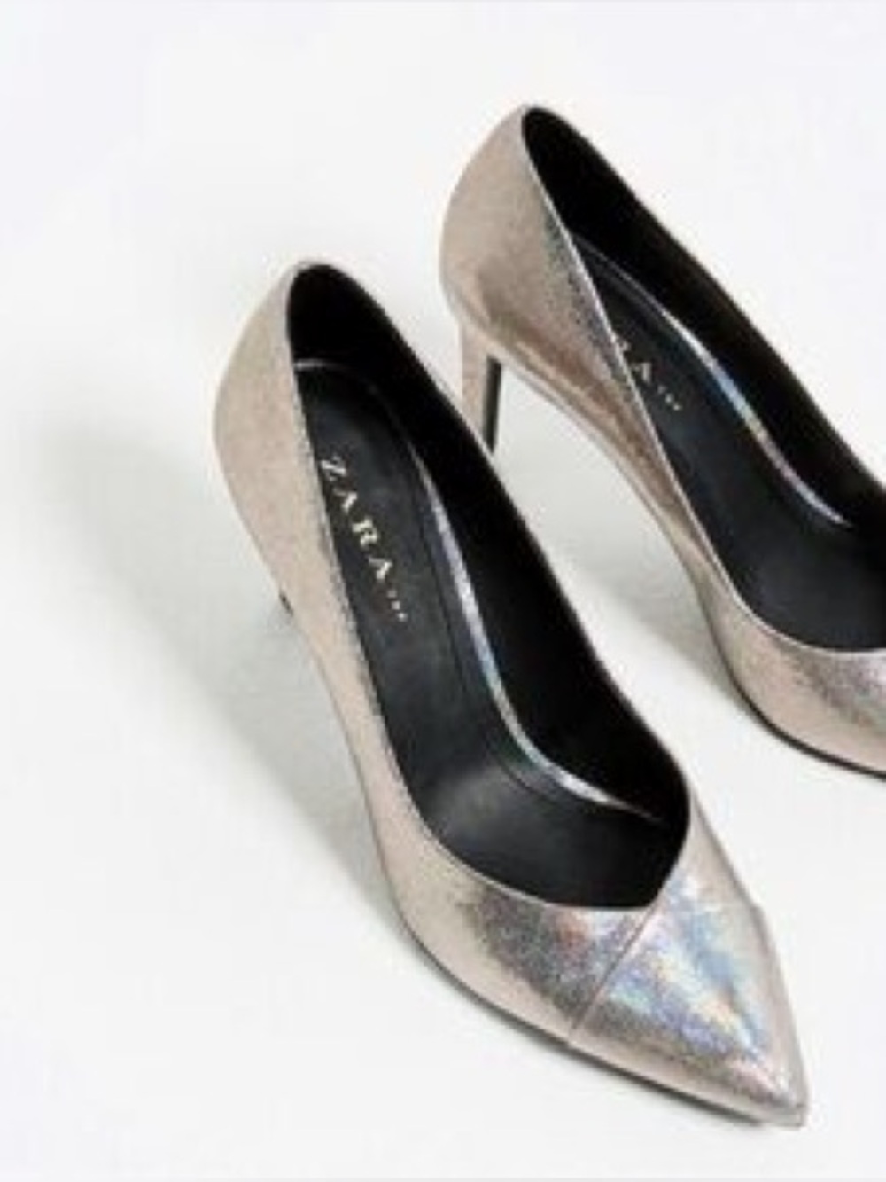 Zara Iridescent Pointed-Toe Stiletto Heels - Silver